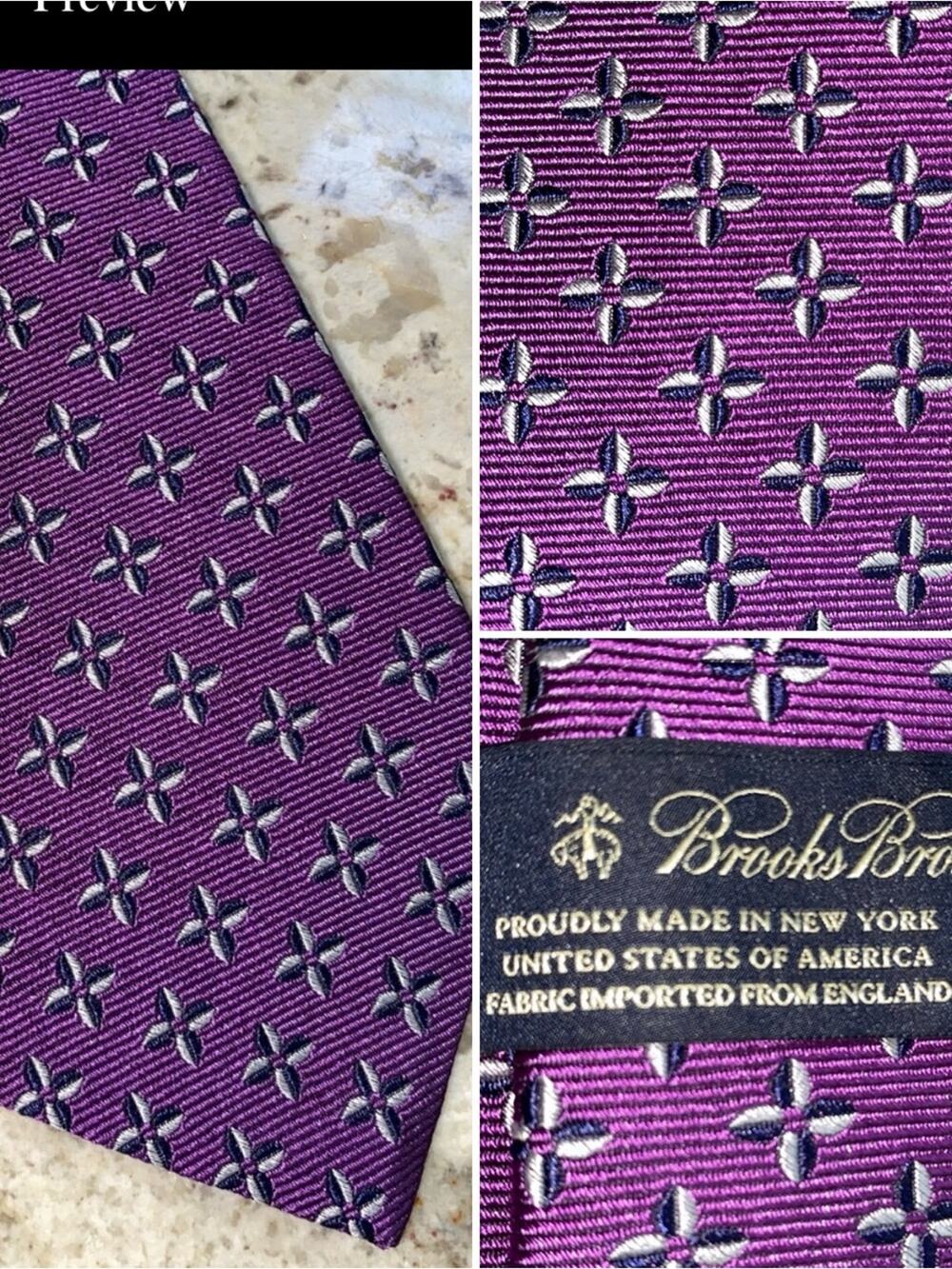 Brooks Brothers Purple Pinwheel Print 100% Silk Tie